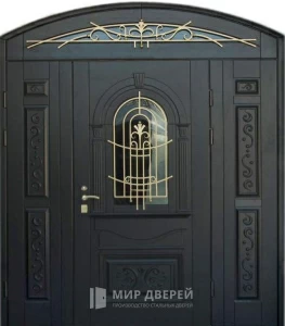 Входная железная арочная дверь №9 внешняя - фото